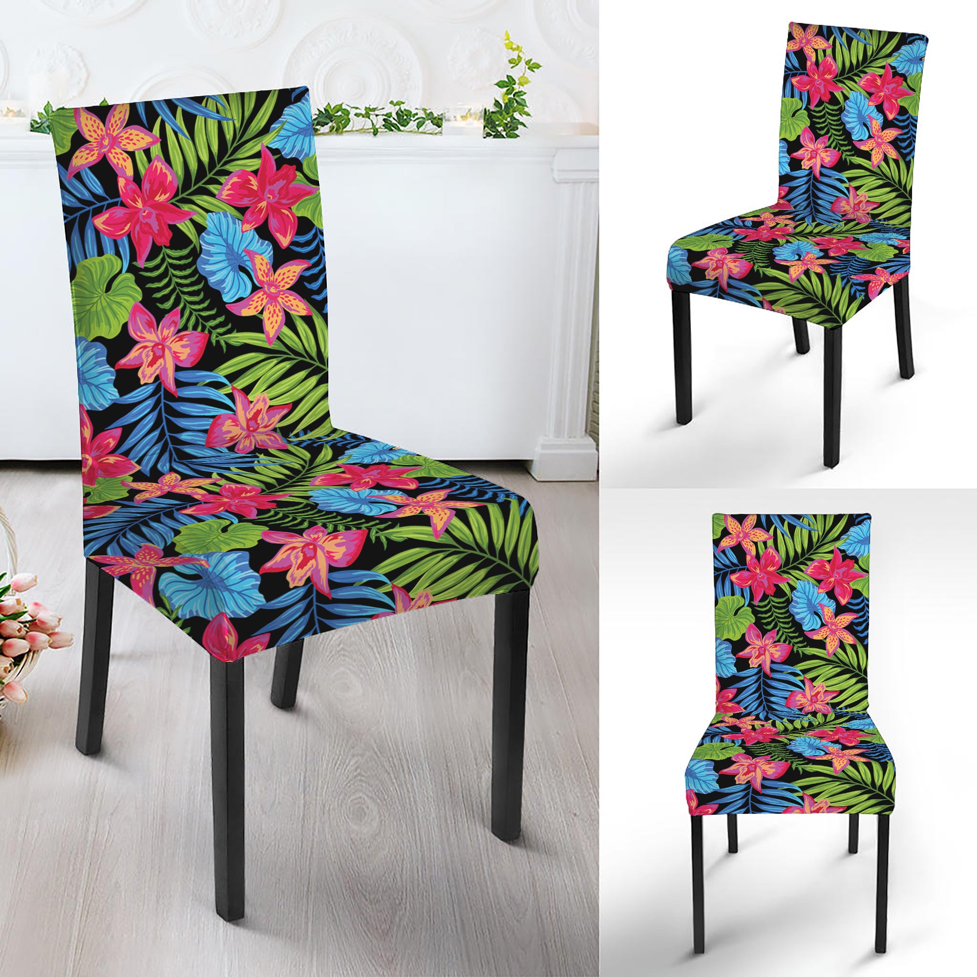 Hawaiian Floral Pattern Print Dining Chair Slipcover