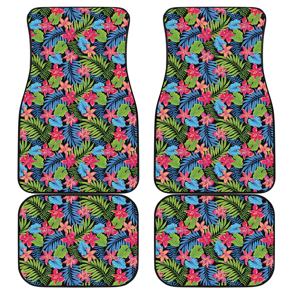 Hawaiian Floral Pattern Print Front and Back Car Floor Mats