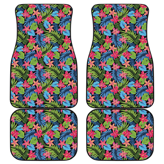 Hawaiian Floral Pattern Print Front and Back Car Floor Mats