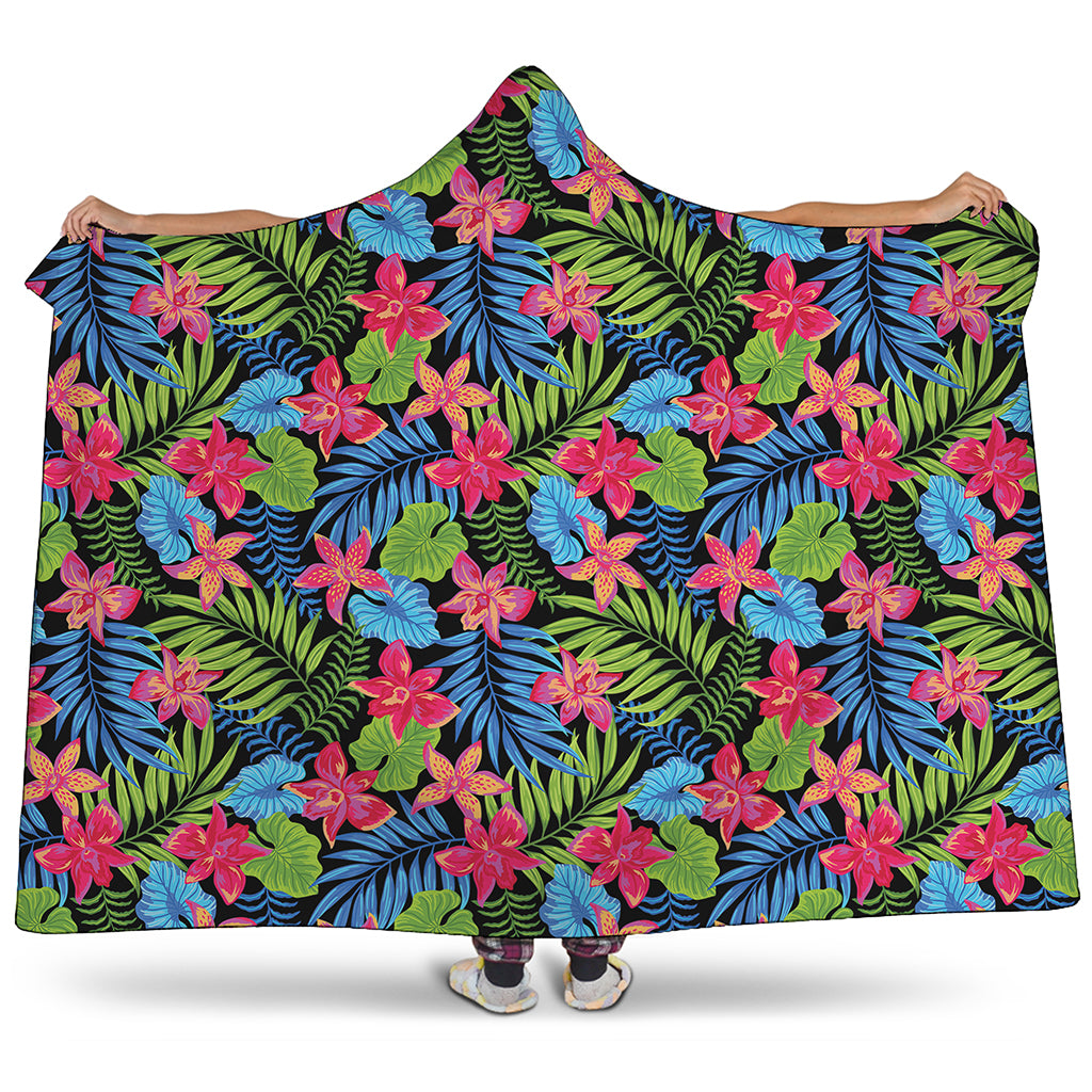 Hawaiian Floral Pattern Print Hooded Blanket