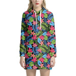 Hawaiian Floral Pattern Print Hoodie Dress