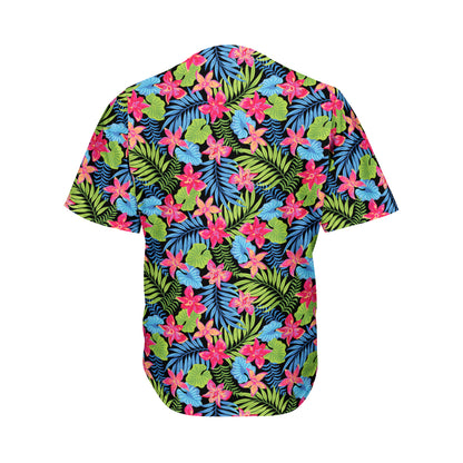 Hawaiian Floral Pattern Print Men's Baseball Jersey