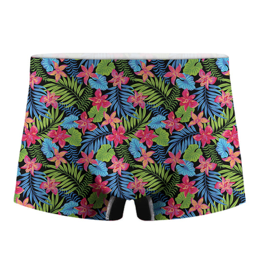 Hawaiian Floral Pattern Print Men's Boxer Briefs