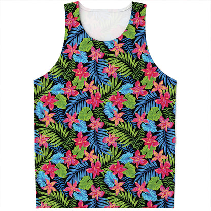 Hawaiian Floral Pattern Print Men's Tank Top