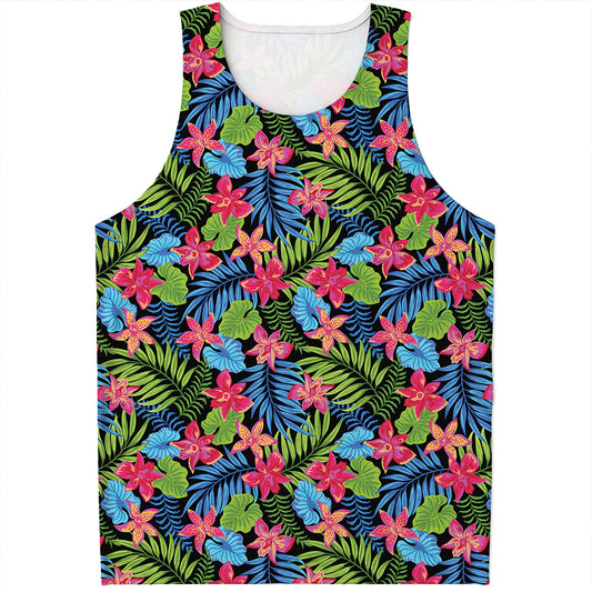 Hawaiian Floral Pattern Print Men's Tank Top