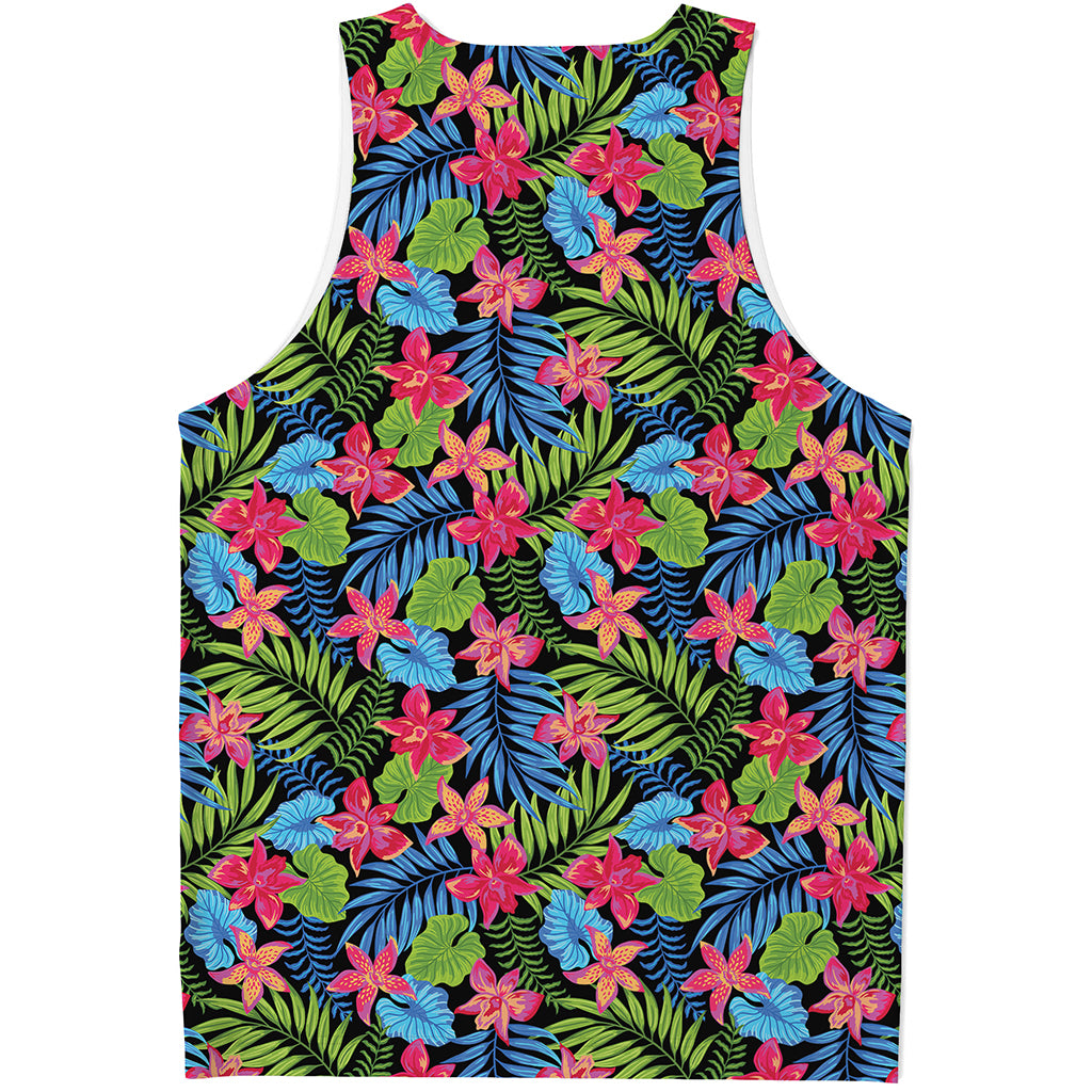 Hawaiian Floral Pattern Print Men's Tank Top