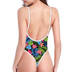 Hawaiian Floral Pattern Print One Piece High Cut Swimsuit