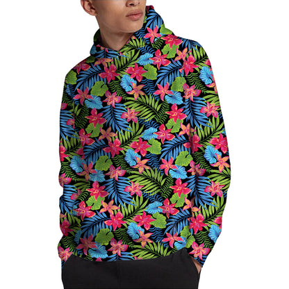 Hawaiian Floral Pattern Print Pullover Hoodie
