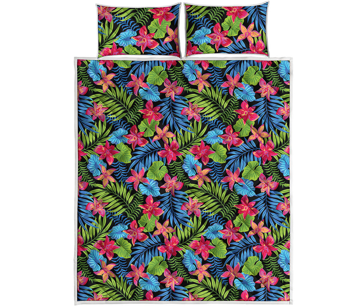 Hawaiian Floral Pattern Print Quilt Bed Set