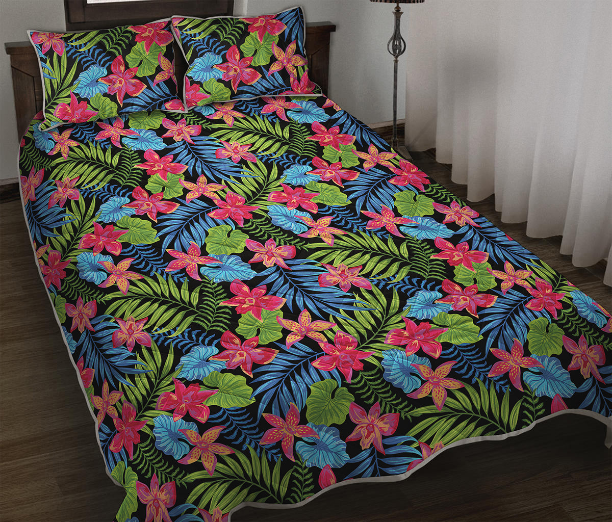 Hawaiian Floral Pattern Print Quilt Bed Set