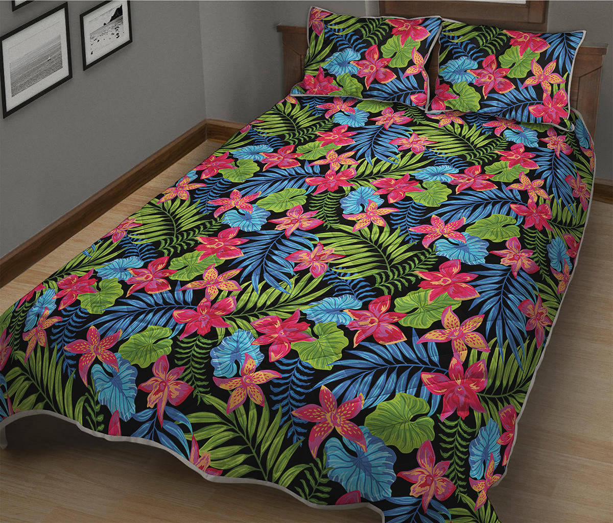 Hawaiian Floral Pattern Print Quilt Bed Set