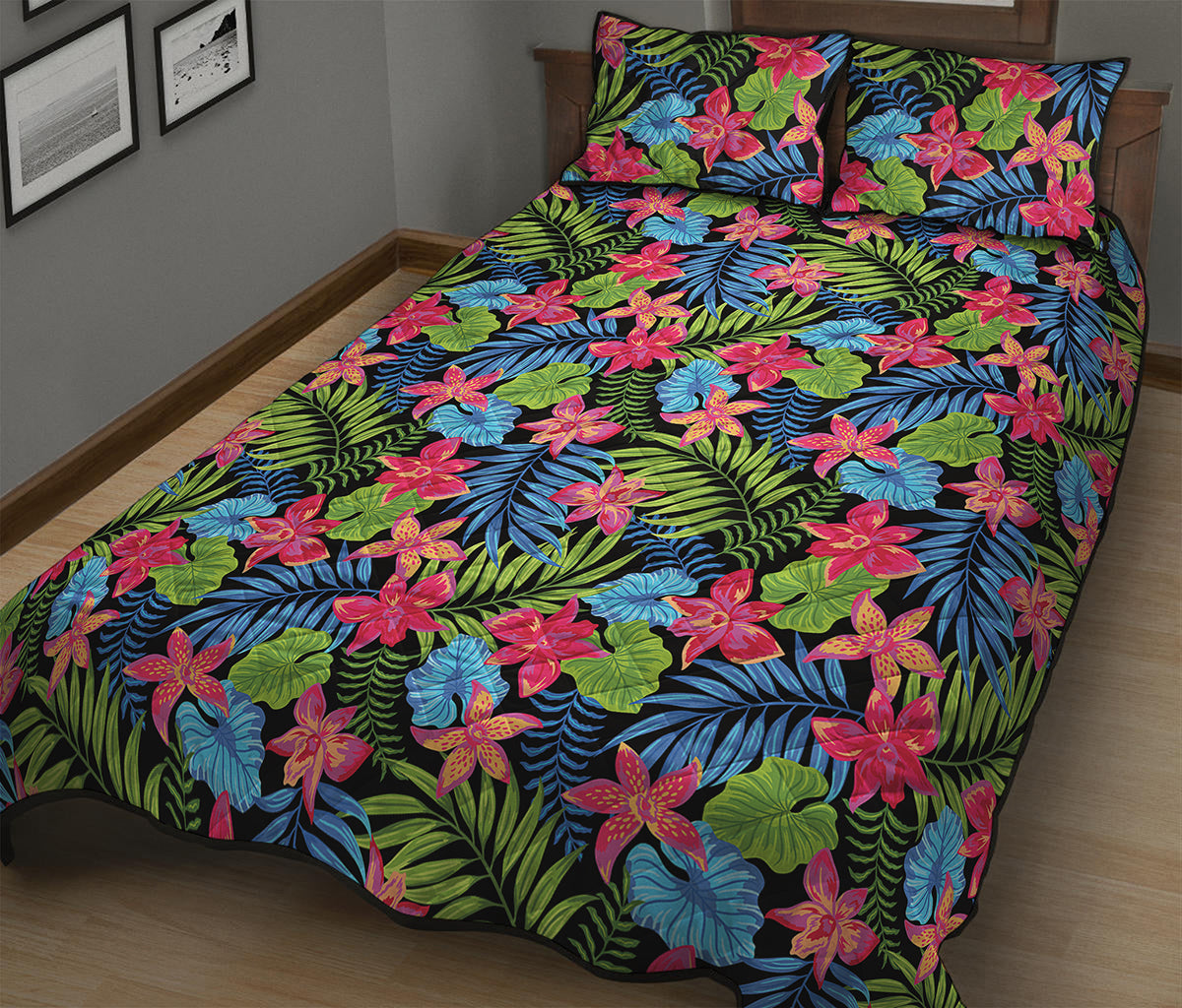 Hawaiian Floral Pattern Print Quilt Bed Set