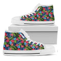 Hawaiian Floral Pattern Print White High Top Sneakers