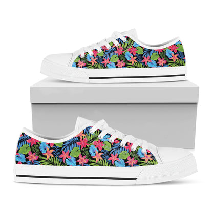 Hawaiian Floral Pattern Print White Low Top Shoes
