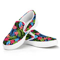 Hawaiian Floral Pattern Print White Slip On Sneakers