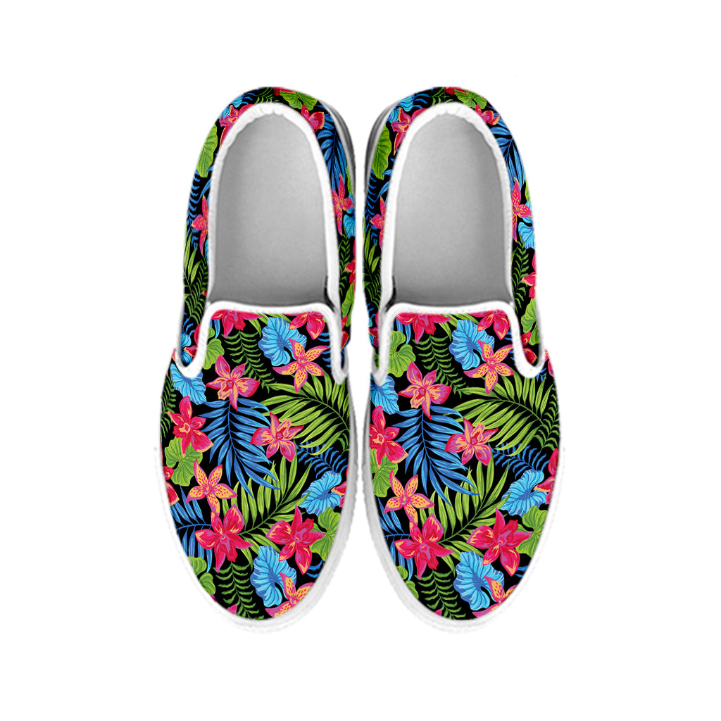 Hawaiian Floral Pattern Print White Slip On Shoes