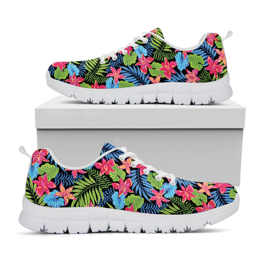 Hawaiian Floral Pattern Print White Sneakers
