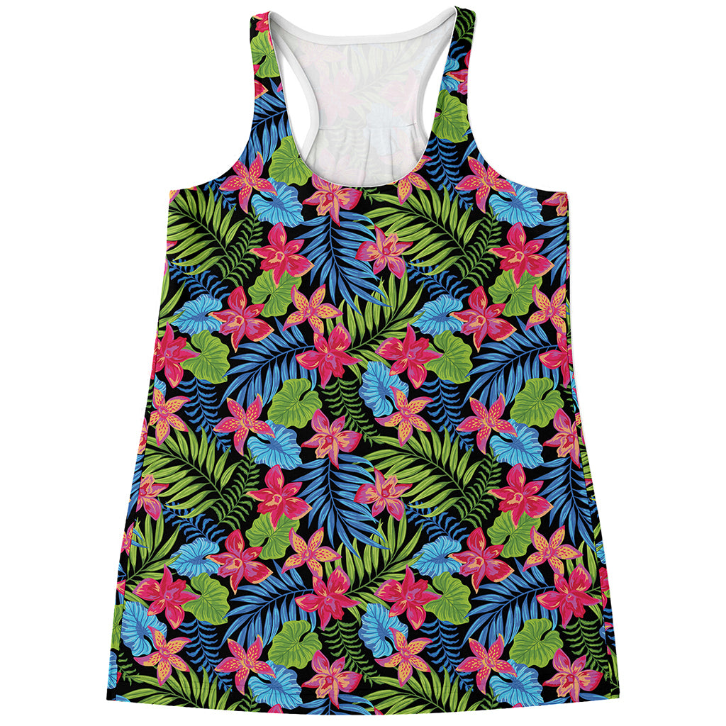 Hawaiian Floral Pattern Print Women's Racerback Tank Top