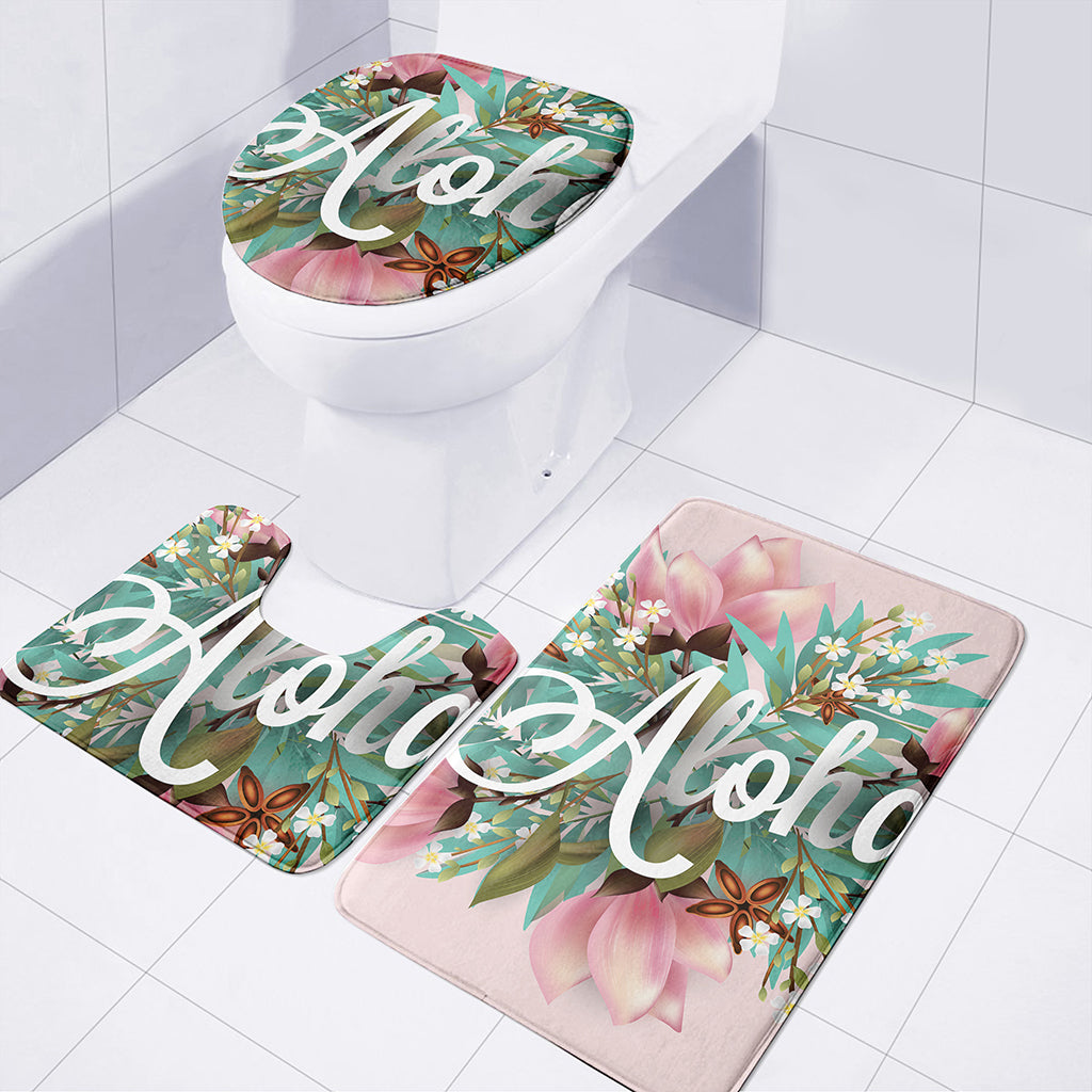 Hawaiian Flower Aloha Print 3 Piece Bath Mat Set