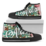 Hawaiian Flower Aloha Print Black High Top Shoes