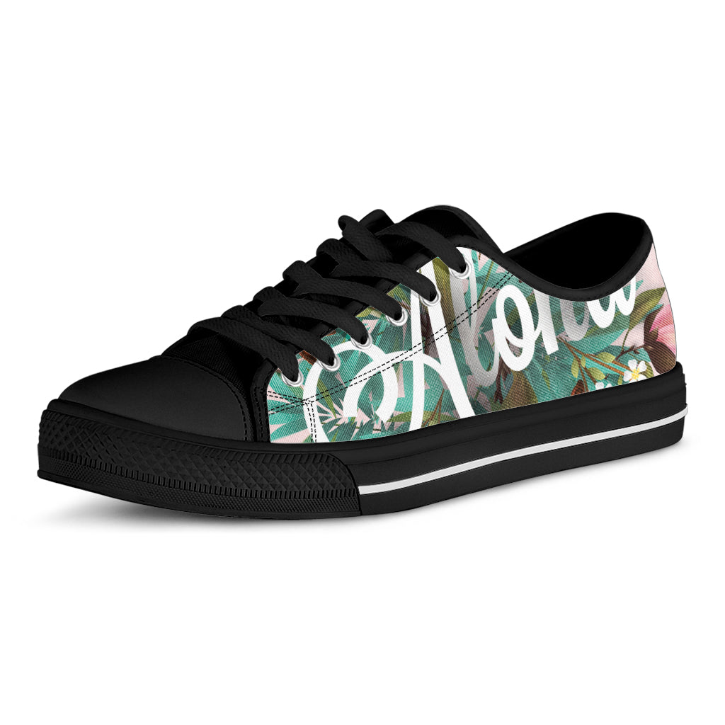 Hawaiian Flower Aloha Print Black Low Top Shoes 