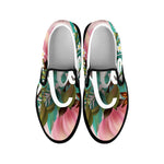 Hawaiian Flower Aloha Print Black Slip On Shoes