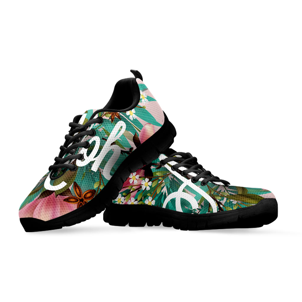 Hawaiian Flower Aloha Print Black Sneakers
