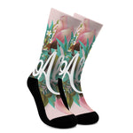 Hawaiian Flower Aloha Print Crew Socks