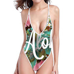 Hawaiian Flower Aloha Print High Cut One Piece Swimsuit