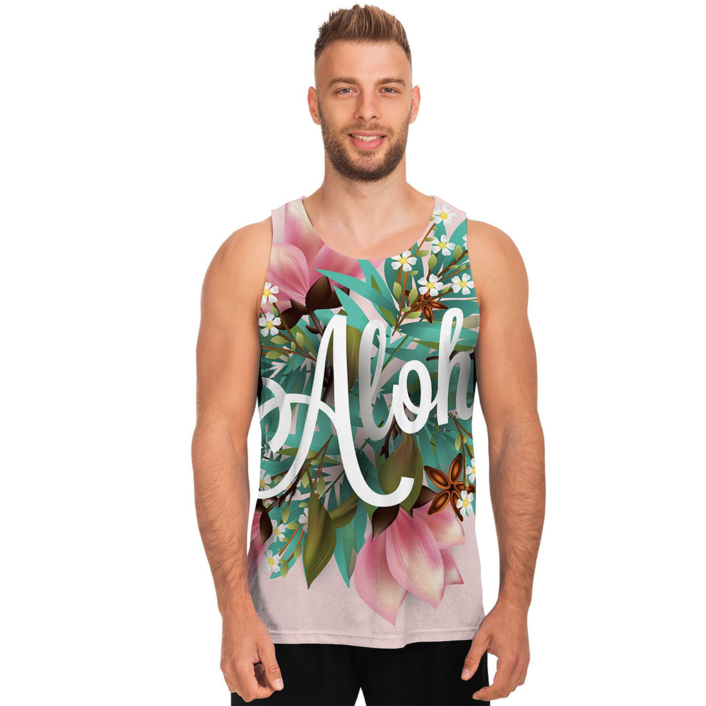 Hawaiian Flower Aloha Print Men's Tank Top