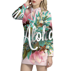 Hawaiian Flower Aloha Print Pullover Hoodie Dress