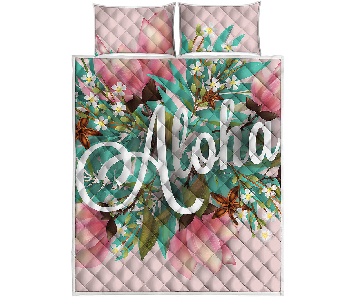 Hawaiian Flower Aloha Print Quilt Bed Set