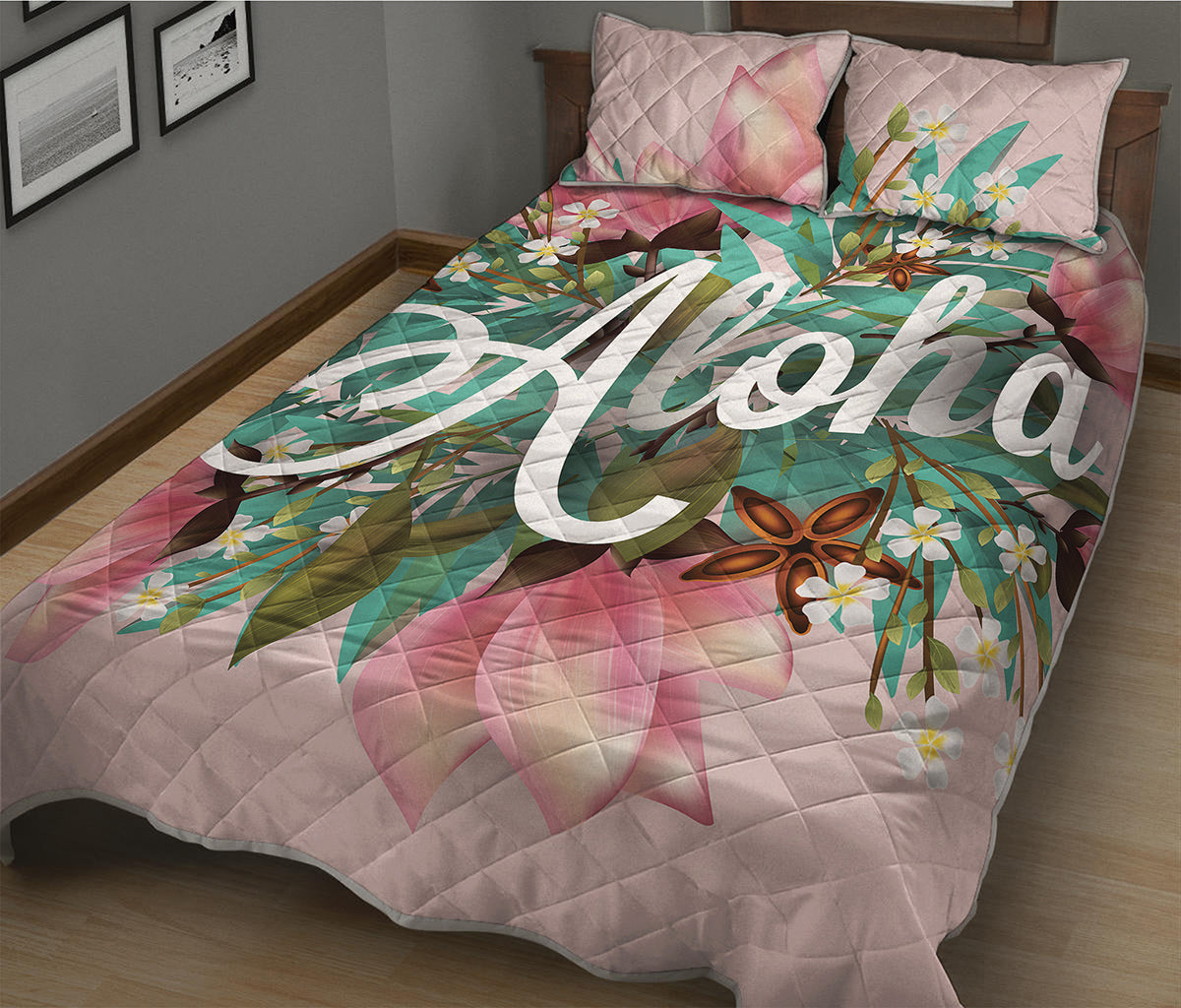 Hawaiian Flower Aloha Print Quilt Bed Set