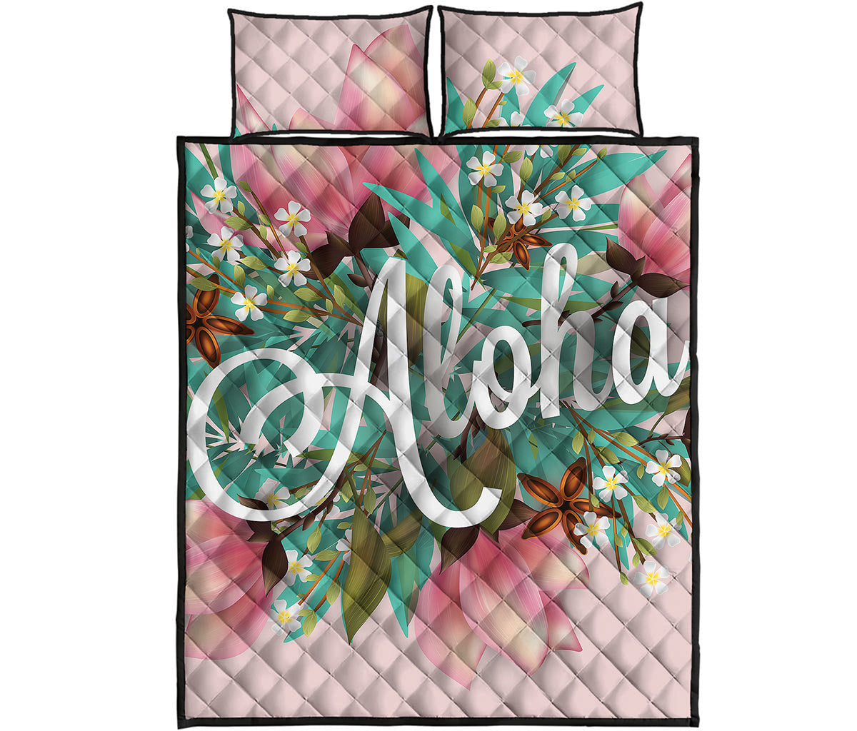 Hawaiian Flower Aloha Print Quilt Bed Set
