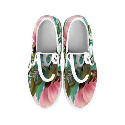 Hawaiian Flower Aloha Print White Slip On Shoes