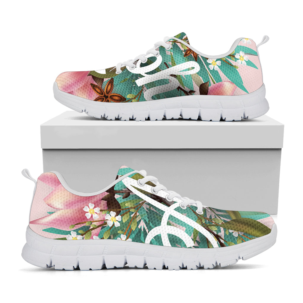 Hawaiian Flower Aloha Print White Sneakers