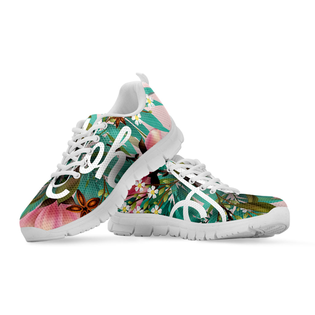 Hawaiian Flower Aloha Print White Sneakers