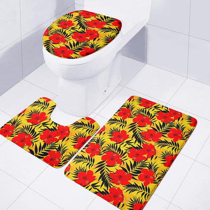Hawaiian Hibiscus Flowers Pattern Print 3 Piece Bath Mat Set