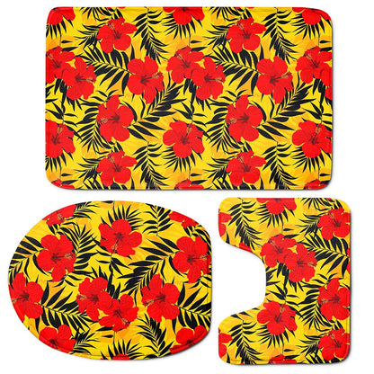 Hawaiian Hibiscus Flowers Pattern Print 3 Piece Bath Mat Set