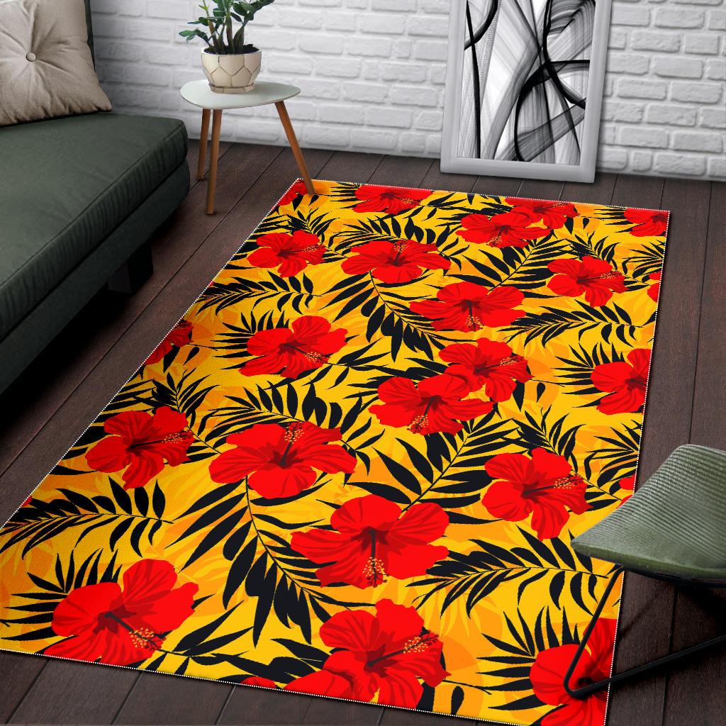 Hawaiian Hibiscus Flowers Pattern Print Area Rug GearFrost