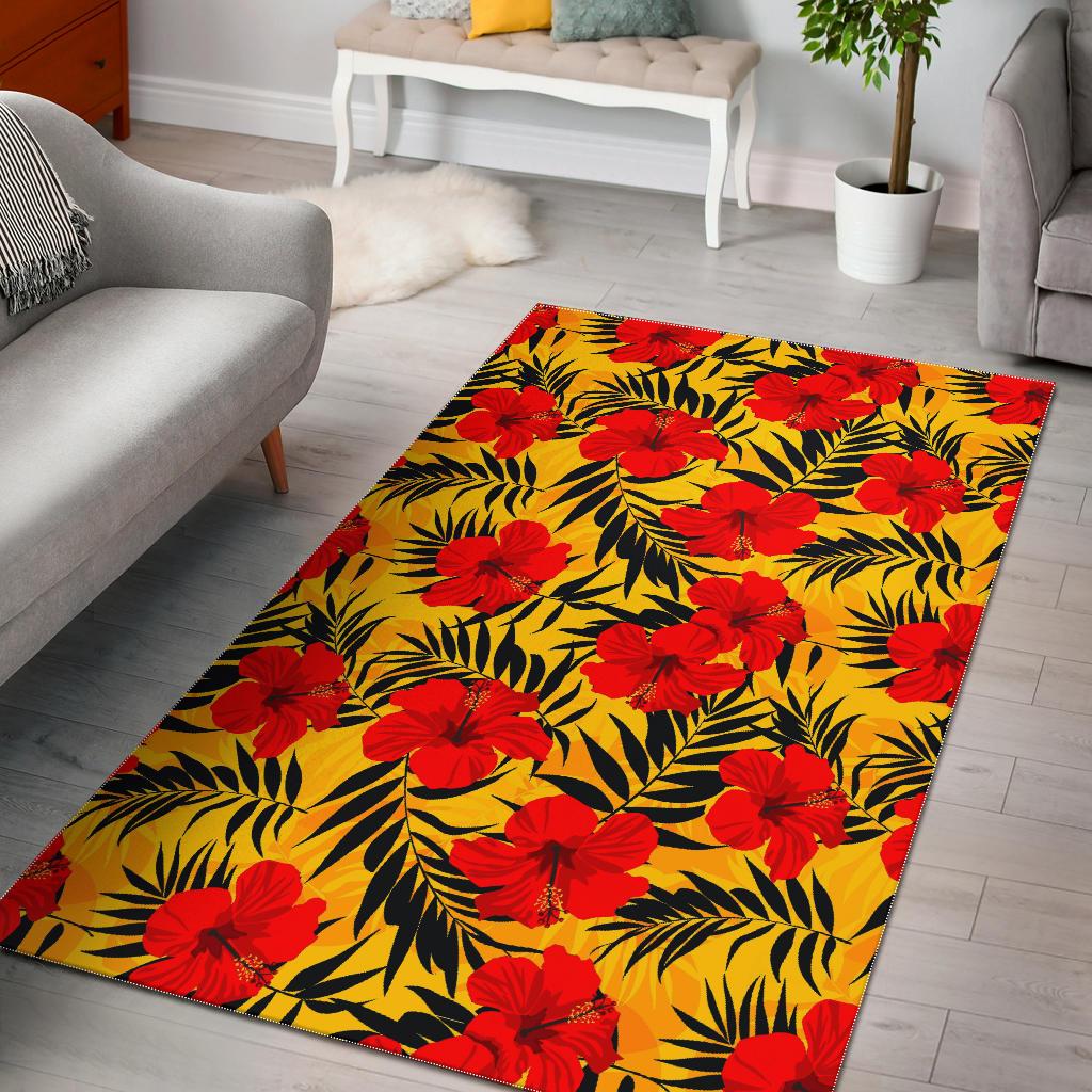 Hawaiian Hibiscus Flowers Pattern Print Area Rug GearFrost