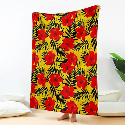 Hawaiian Hibiscus Flowers Pattern Print Blanket