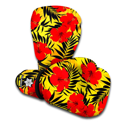 Hawaiian Hibiscus Flowers Pattern Print Boxing Gloves