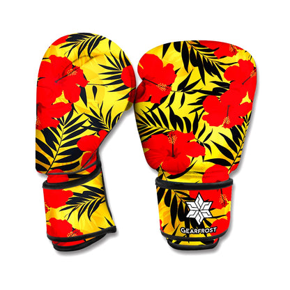 Hawaiian Hibiscus Flowers Pattern Print Boxing Gloves
