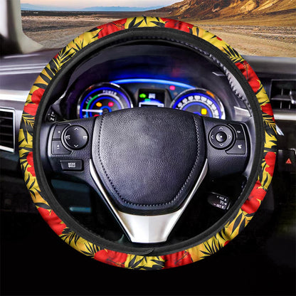 Hawaiian Hibiscus Flowers Pattern Print Car Steering Wheel Cover