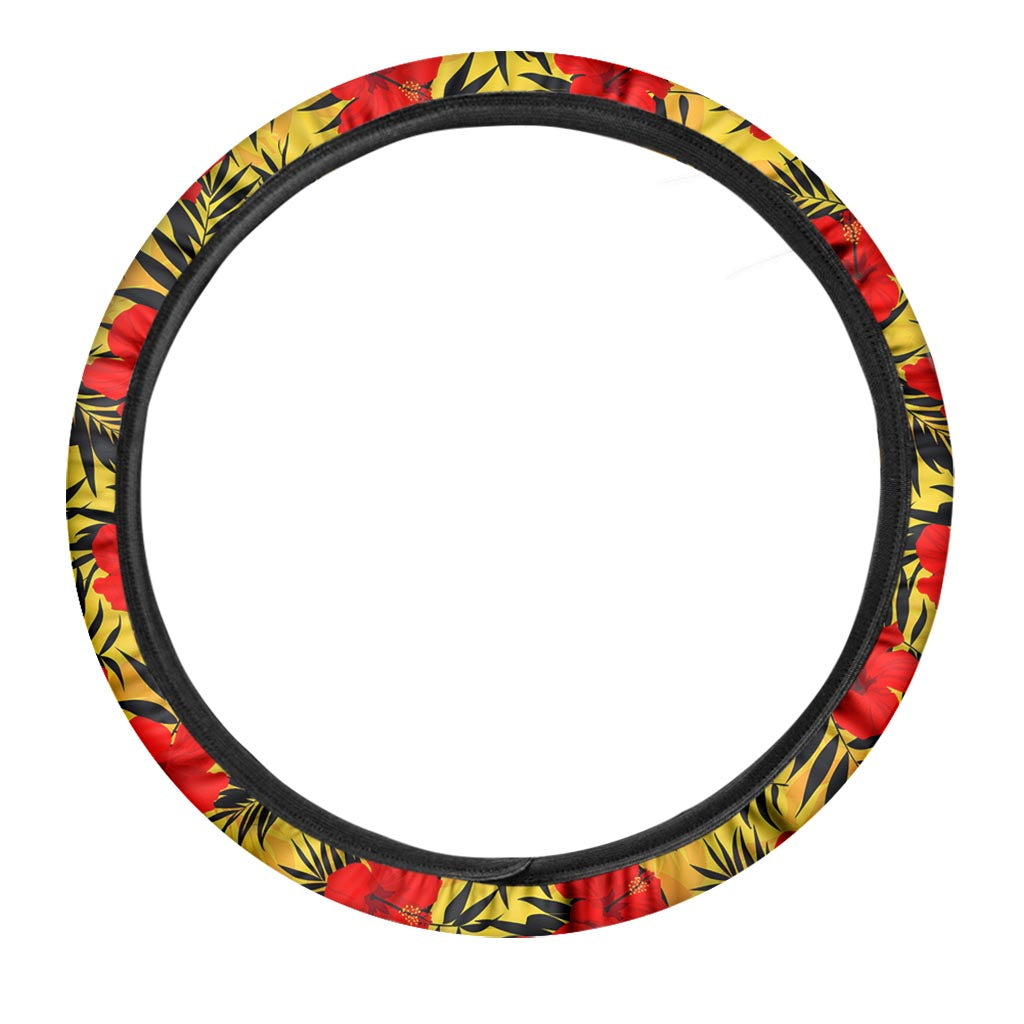 Hawaiian Hibiscus Flowers Pattern Print Car Steering Wheel Cover