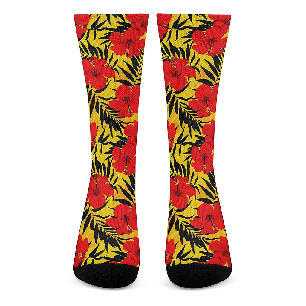 Hawaiian Hibiscus Flowers Pattern Print Crew Socks