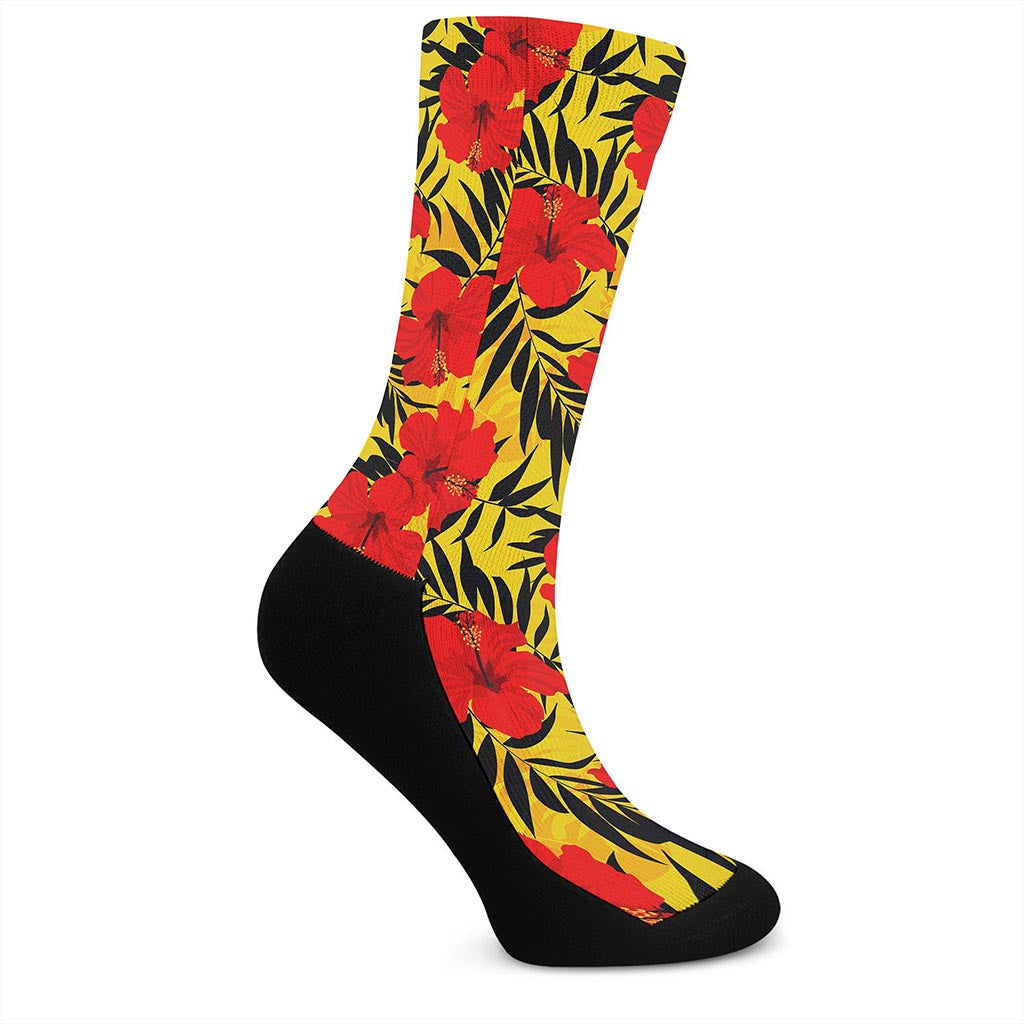 Hawaiian Hibiscus Flowers Pattern Print Crew Socks