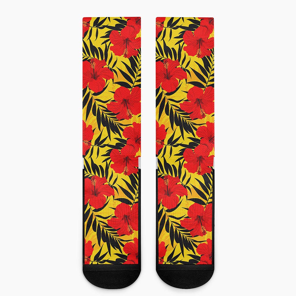 Hawaiian Hibiscus Flowers Pattern Print Crew Socks