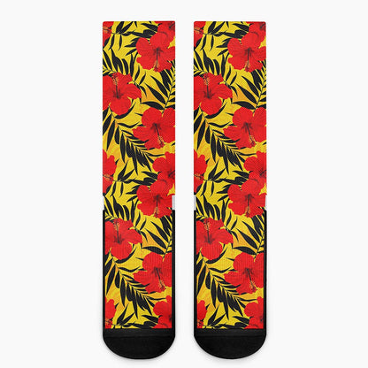 Hawaiian Hibiscus Flowers Pattern Print Crew Socks